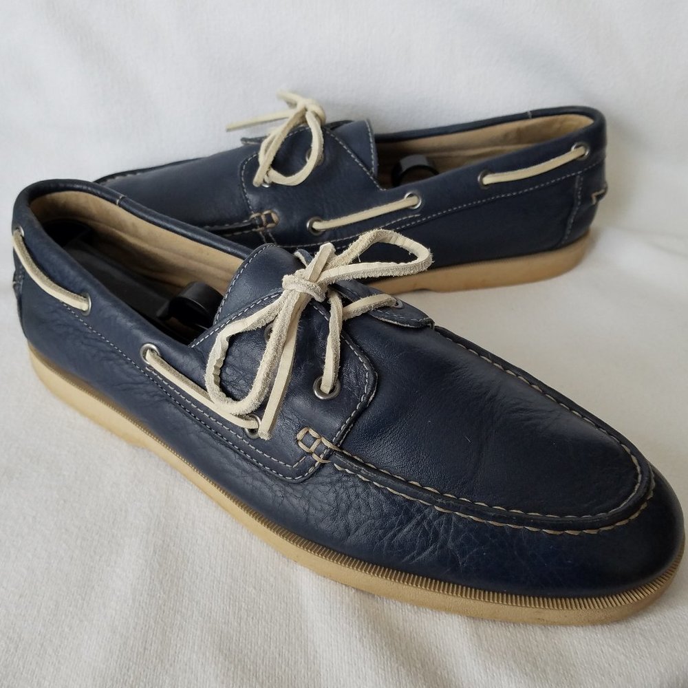 Rockport Mens Blue Leather Boat Shoes Adiprene By Adidas Insoles Moc Toe 10.5M